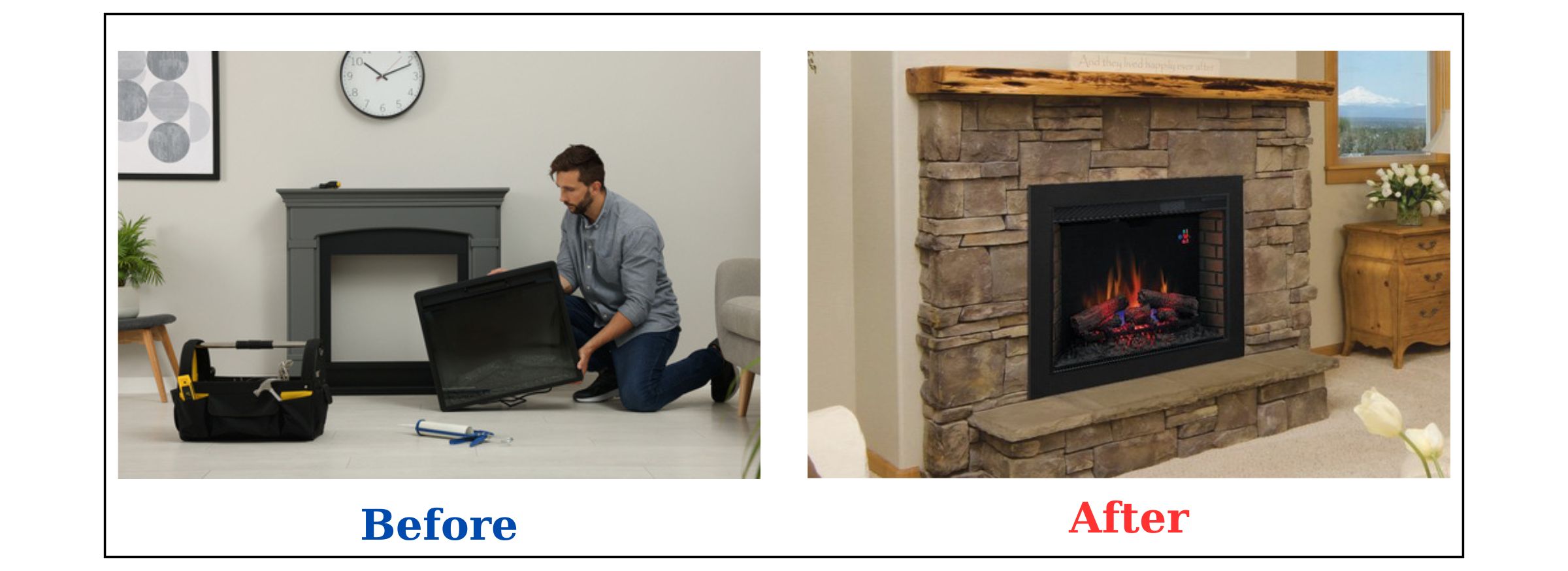 Convert Gas Fireplace to Electric before-after